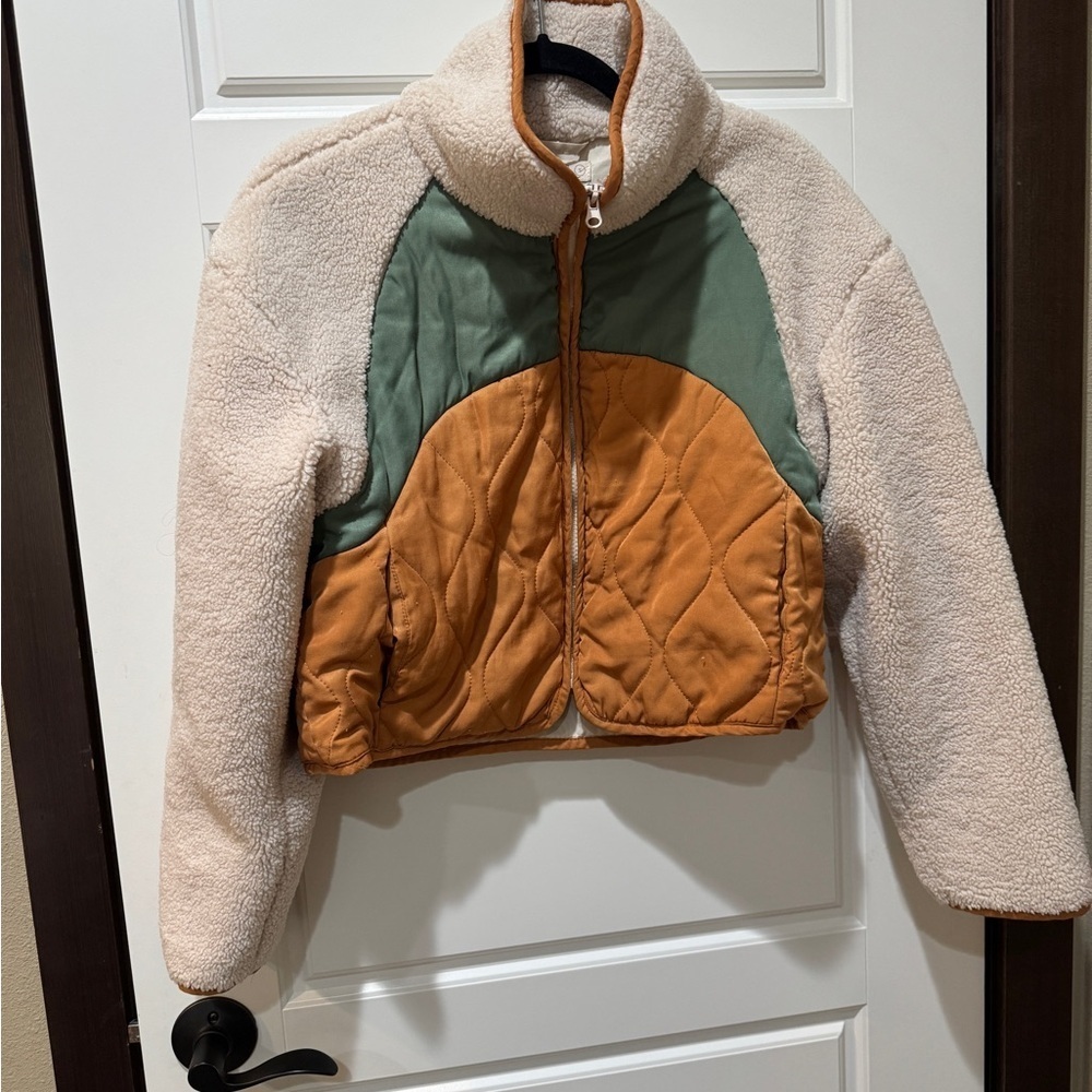 Blank NYC Cream, Orange, and Green Puffer Jacket| Teddy| Sherpa| - Picture 2 of 4